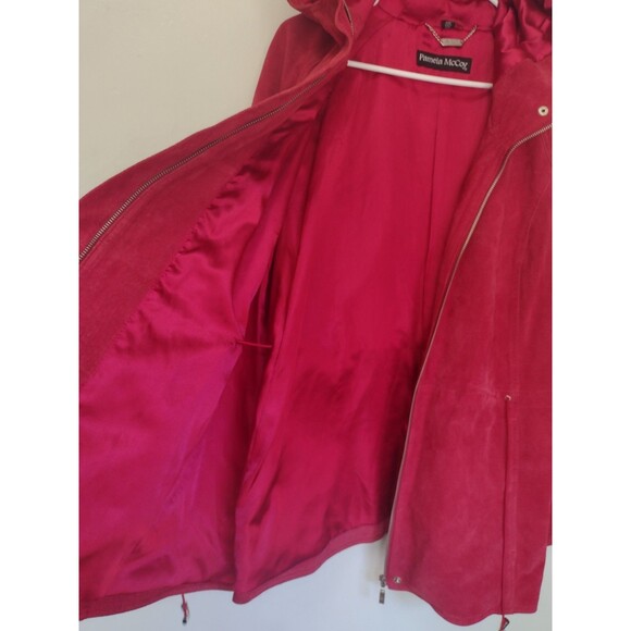 Red Suede Washable Full Zip Poncho / Cape W Pockets Drawstring & Hood One Size - Picture 11 of 15